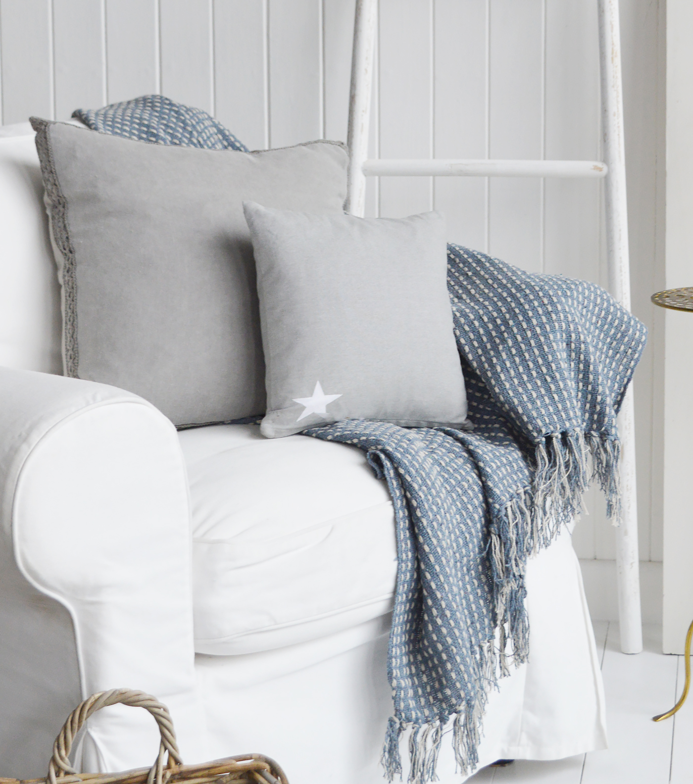 The Camden blue throw, perfectly complements greys blues and white home interiors