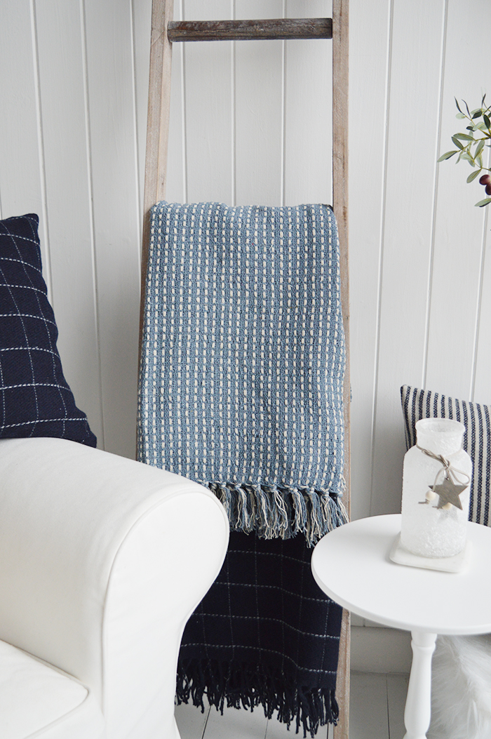 Camden blue throw for adding texture along with our white and New England style furniture