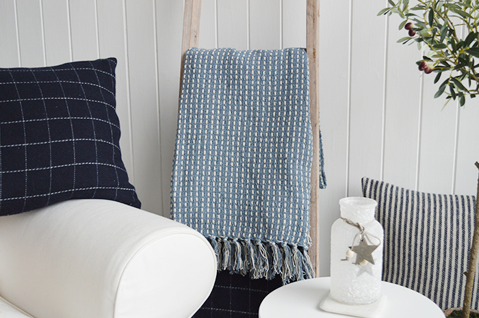 The Camden blue throw, perfectly complements greys blues and white home interiors