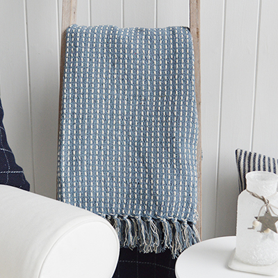 Camden blue throw for adding texture along with our white and New England style furniture