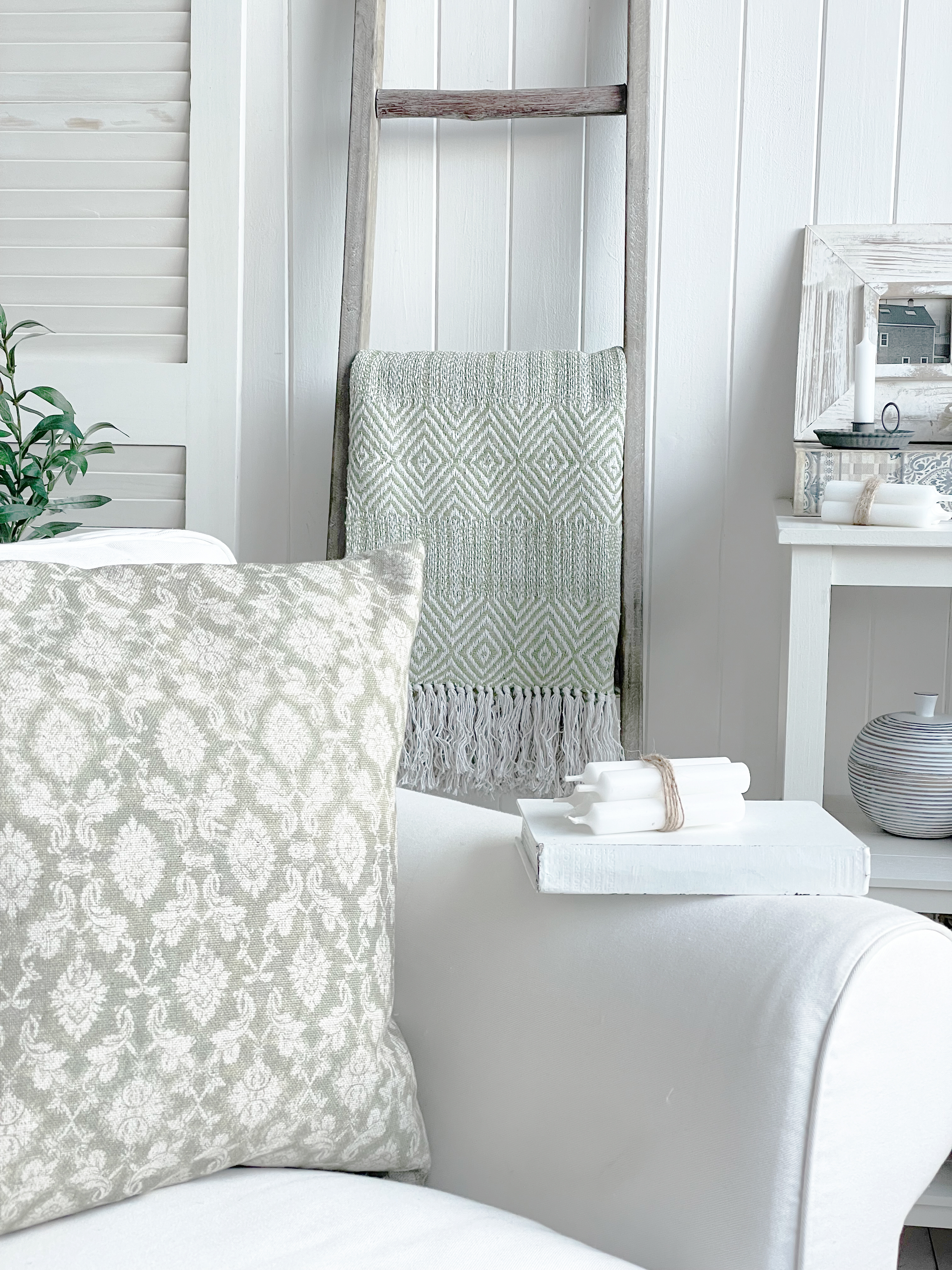 New England Style White Furniture and accessories for the home. Coastal, country and modern farmhouse interiors and furniture. Greenwood Throw