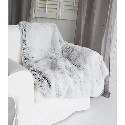 Grey Faux fur luxury throw for New England, country, coastal and city home interiors