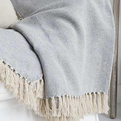 Stowe Grey Herringbone Throw blanket for New England, country, coastal and city home interiors