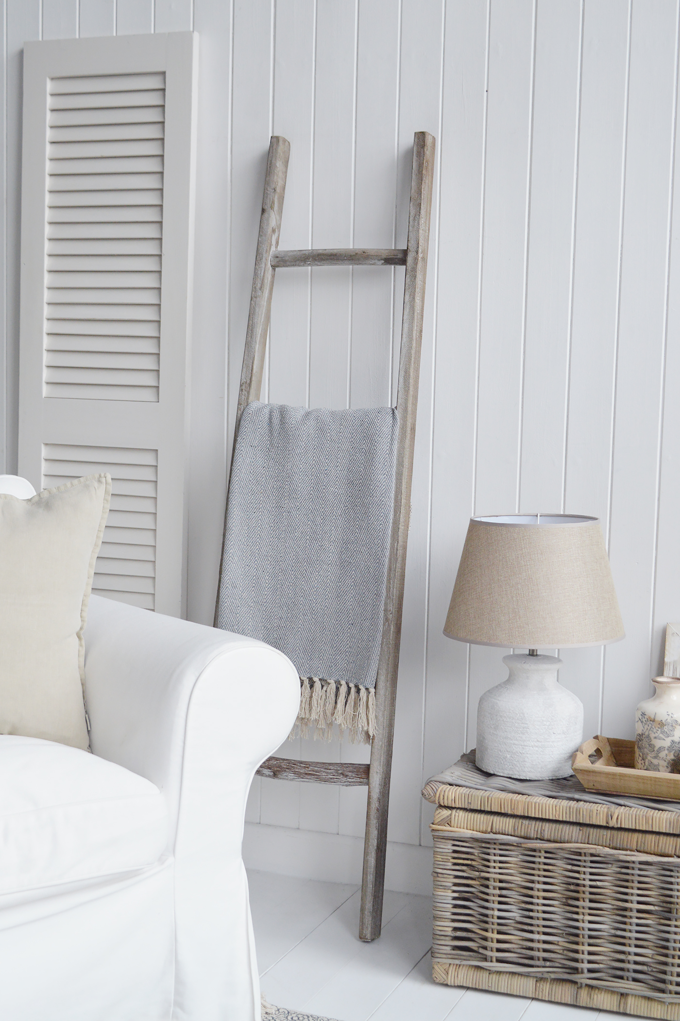 Grey Herringbone throw from the Stowe range. New England modern farmhouse, country and coastal interiors