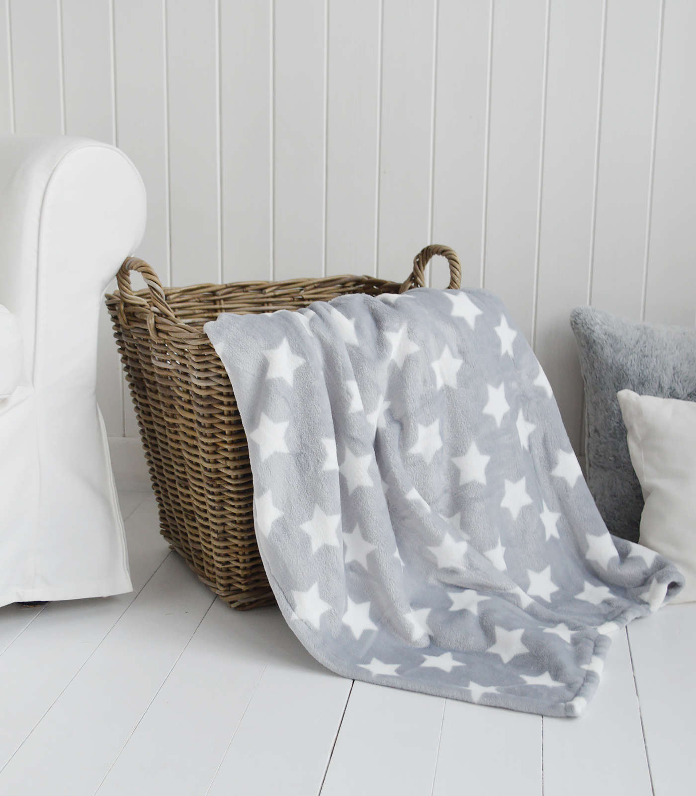 Grey and White Star Throws for bed and sofa  from The White Lighthouse Furniture and Interiors for the Hallway, living room, bedroom and bathroom in New England styles country, coastal and city homes