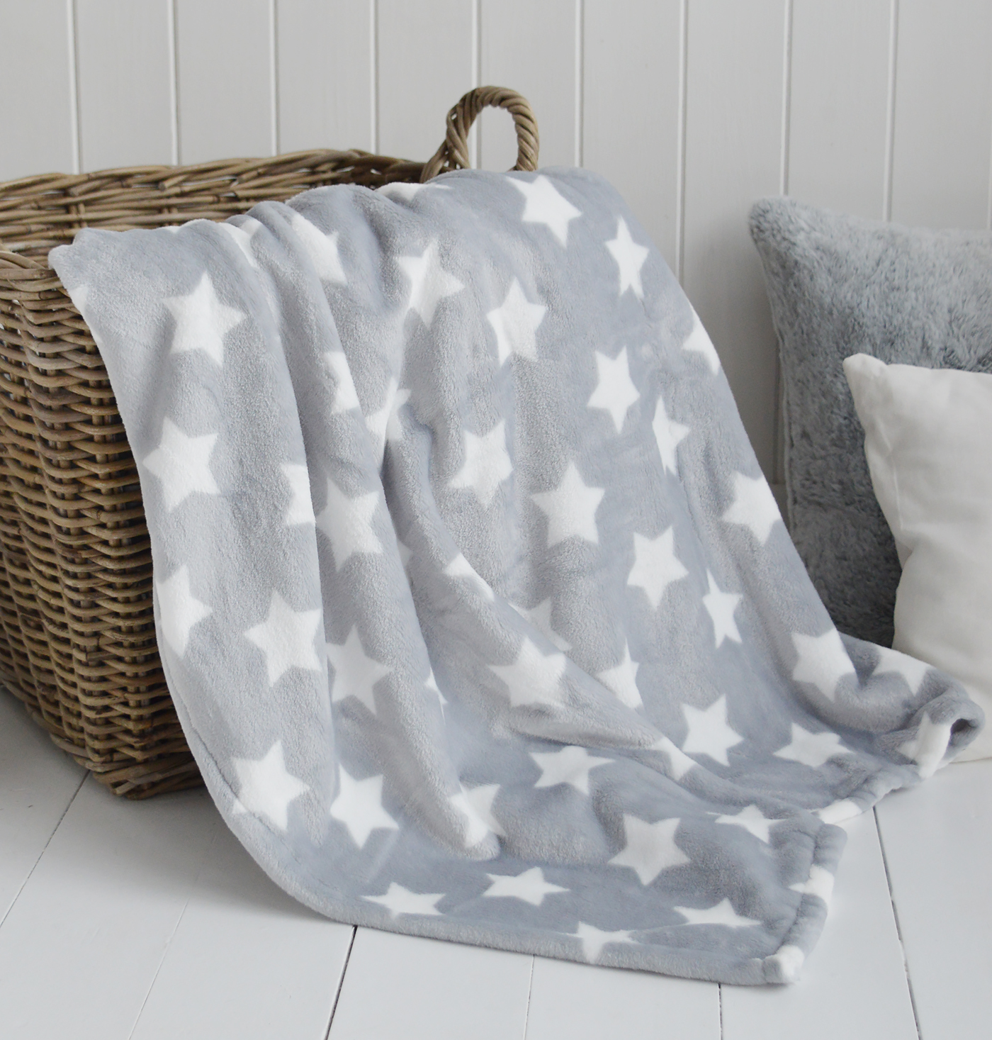 Grey and White Star Throws for bed and sofa  from The White Lighthouse Furniture and Interiors for the Hallway, living room, bedroom and bathroom in New England styles country, coastal and city homes