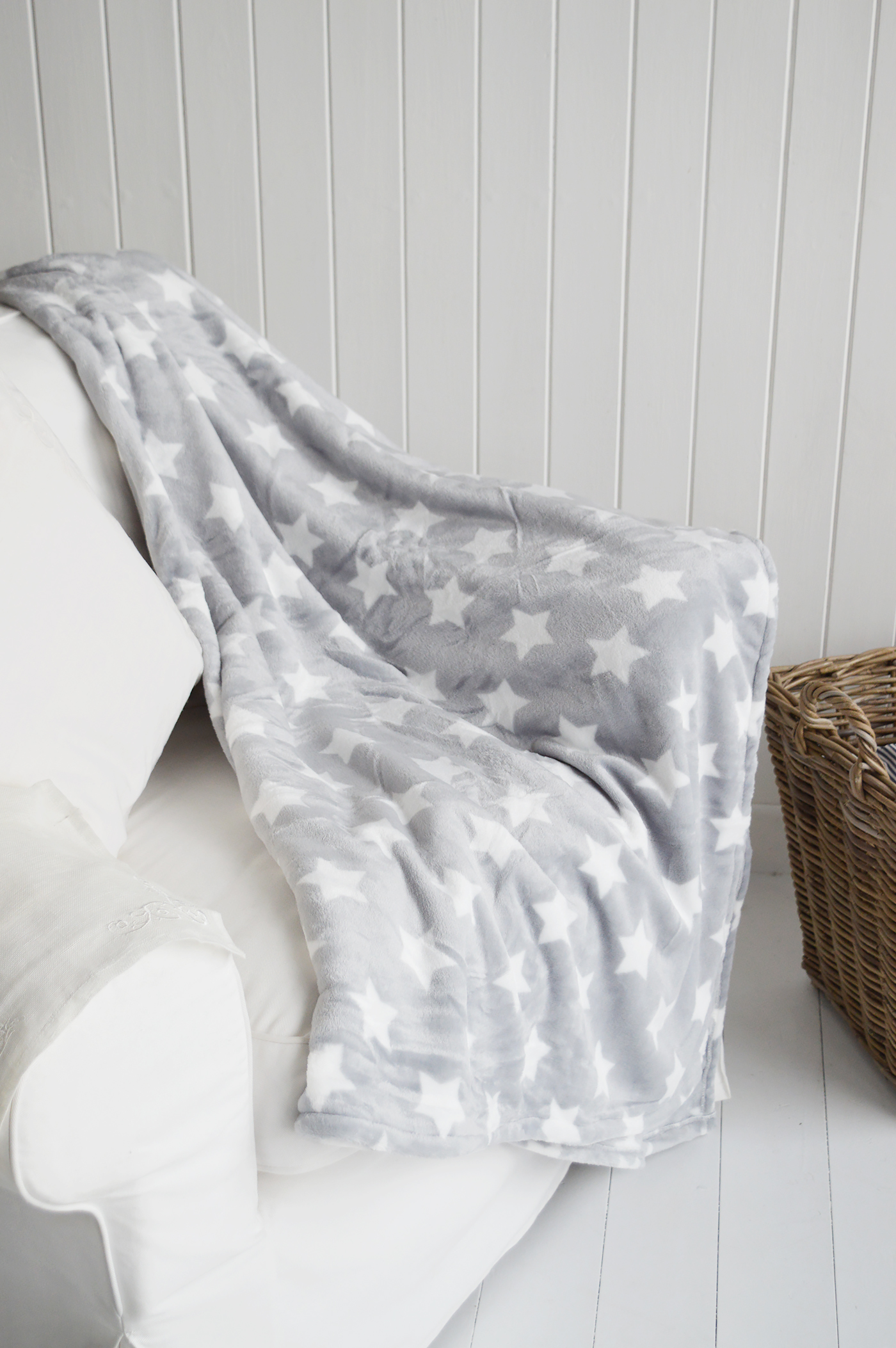 Grey and White Star Throws for bed and sofa  from The White Lighthouse Furniture and Interiors for the Hallway, living room, bedroom and bathroom in New England styles country, coastal and city homes