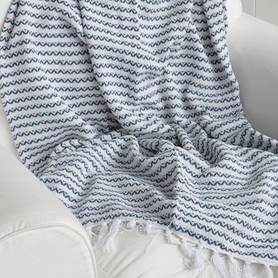Blue and white Hadley Throw Blanket - New England, coastal and modern farmhouse style furniture and interiors