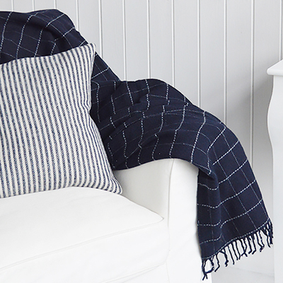 The Hampshire checks navy and ivory handloom woven tweed throw.

A gorgeous luxurious throw to complement the checks and stripes Hampshire cushions