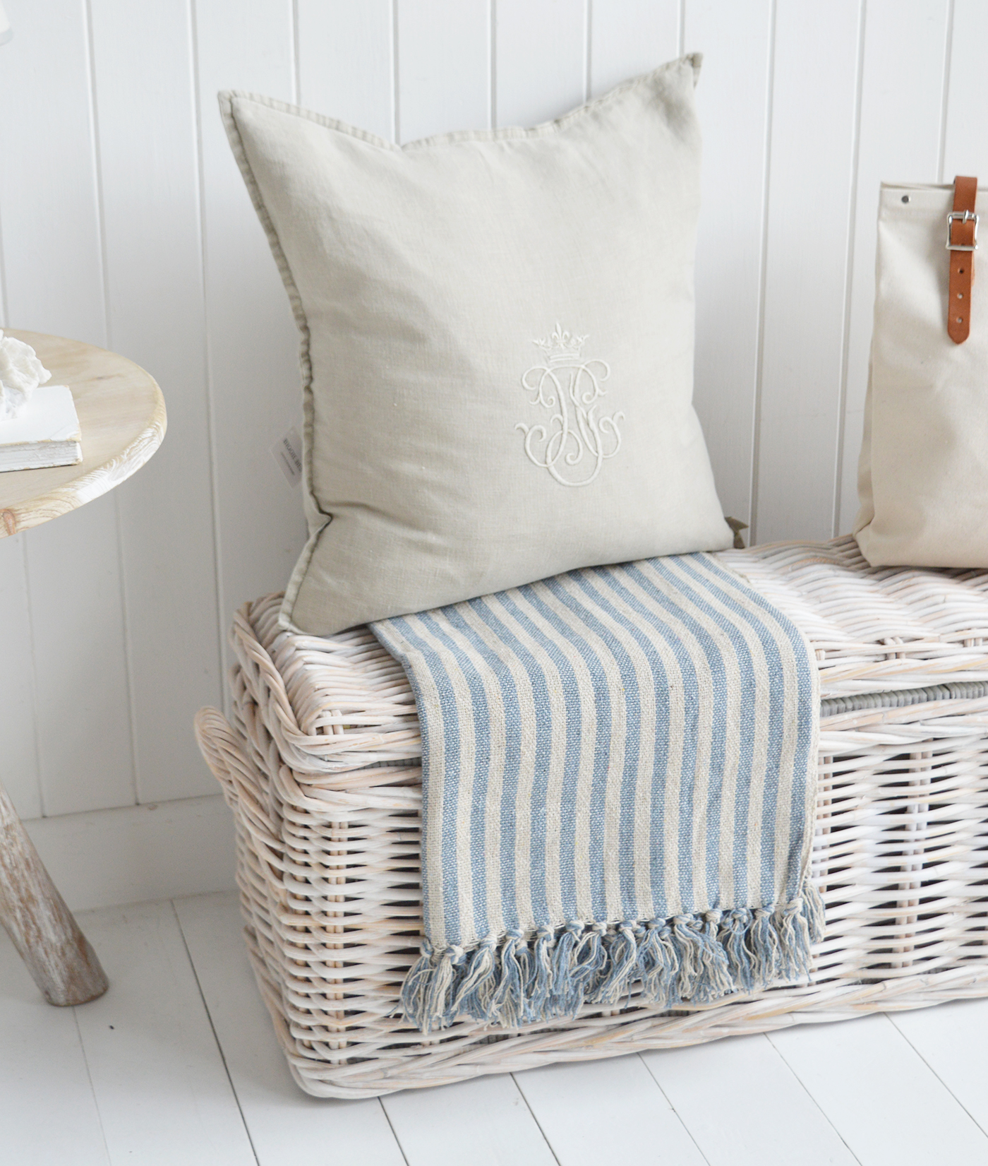 The Mapleton blue stripe throw to style add warmth to coastal living rooms bedroom