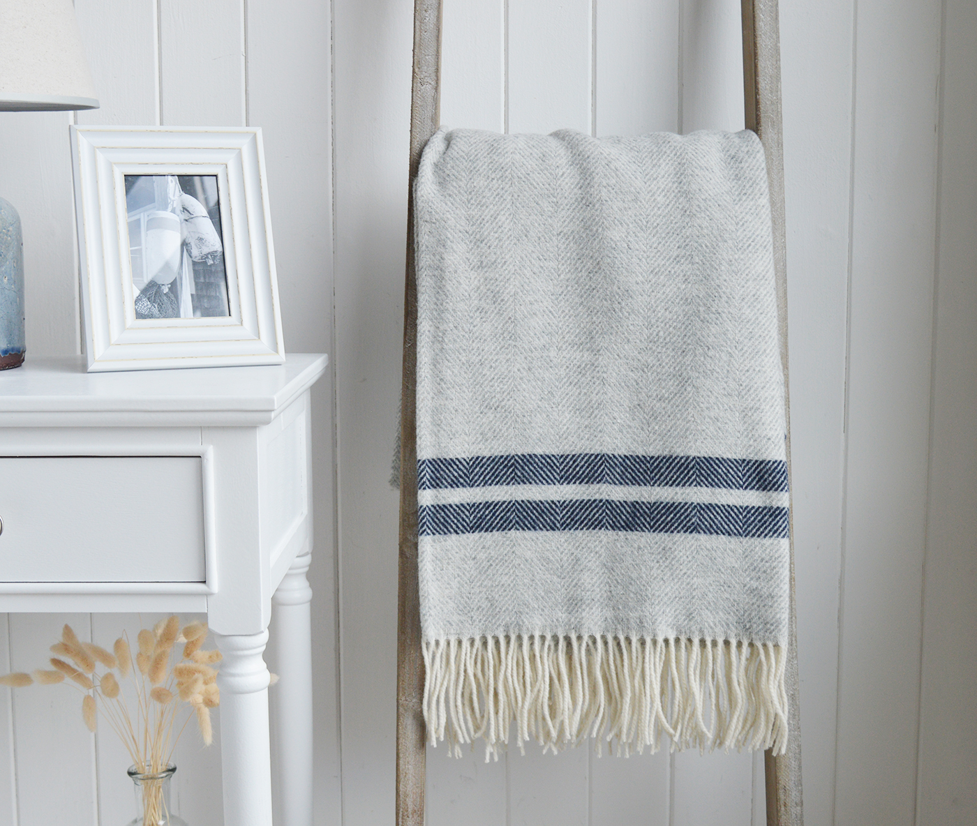 Sudbury blue and grey wool throws - New England Coastal Interiors and Furniture