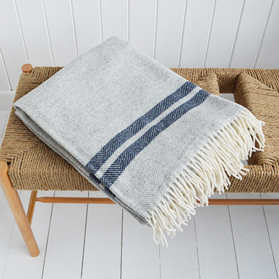 Sudbury blue and grey wool throws - New England Coastal Interiors and Furniture