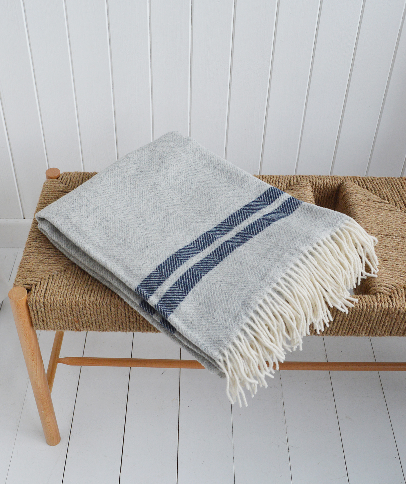 Sudbury blue and grey wool throws - New England Coastal Interiors and Furniture