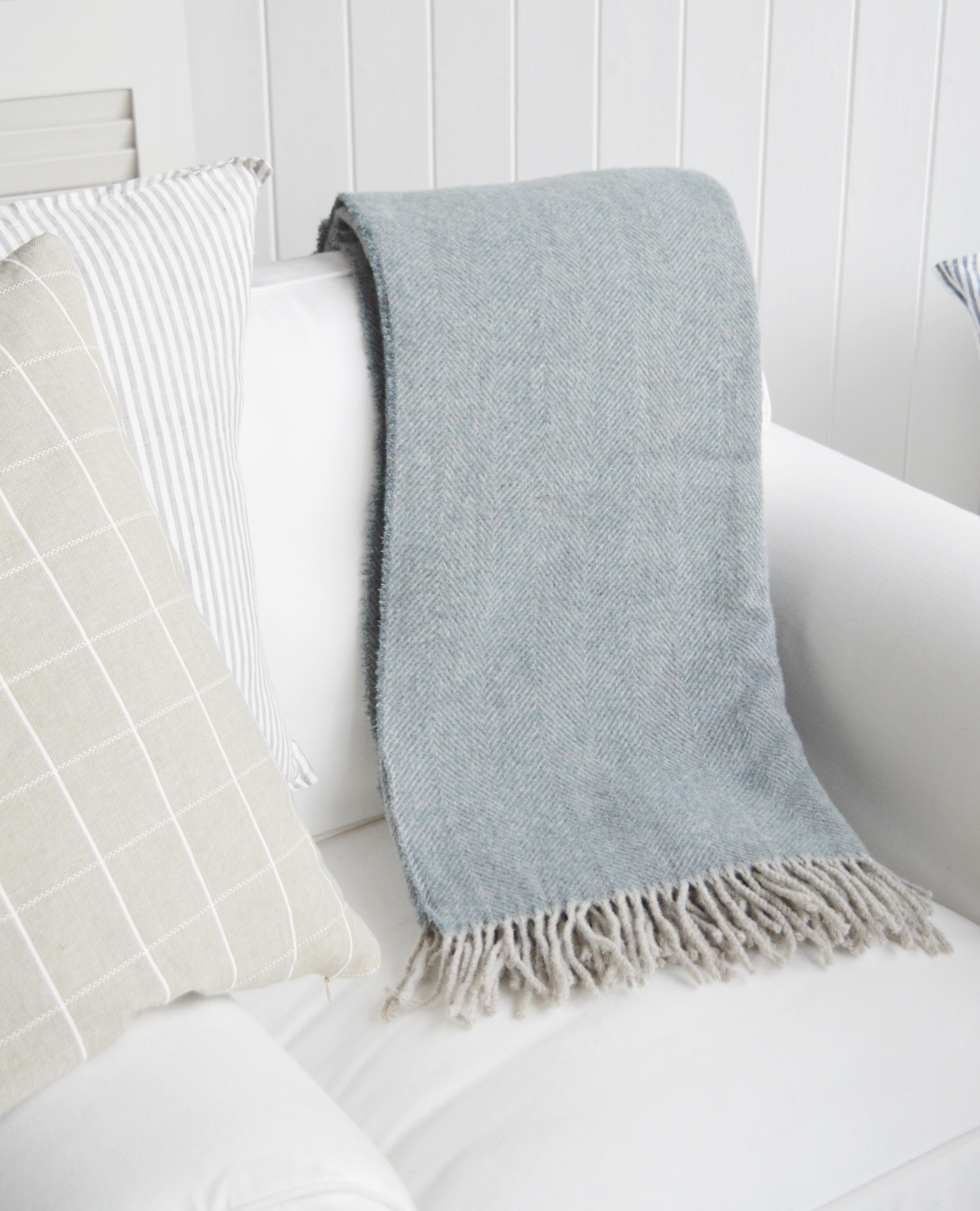 Sudbury blues wool throws - New England Coastal, Modern Farmhouse, Country Furniture and Interiors