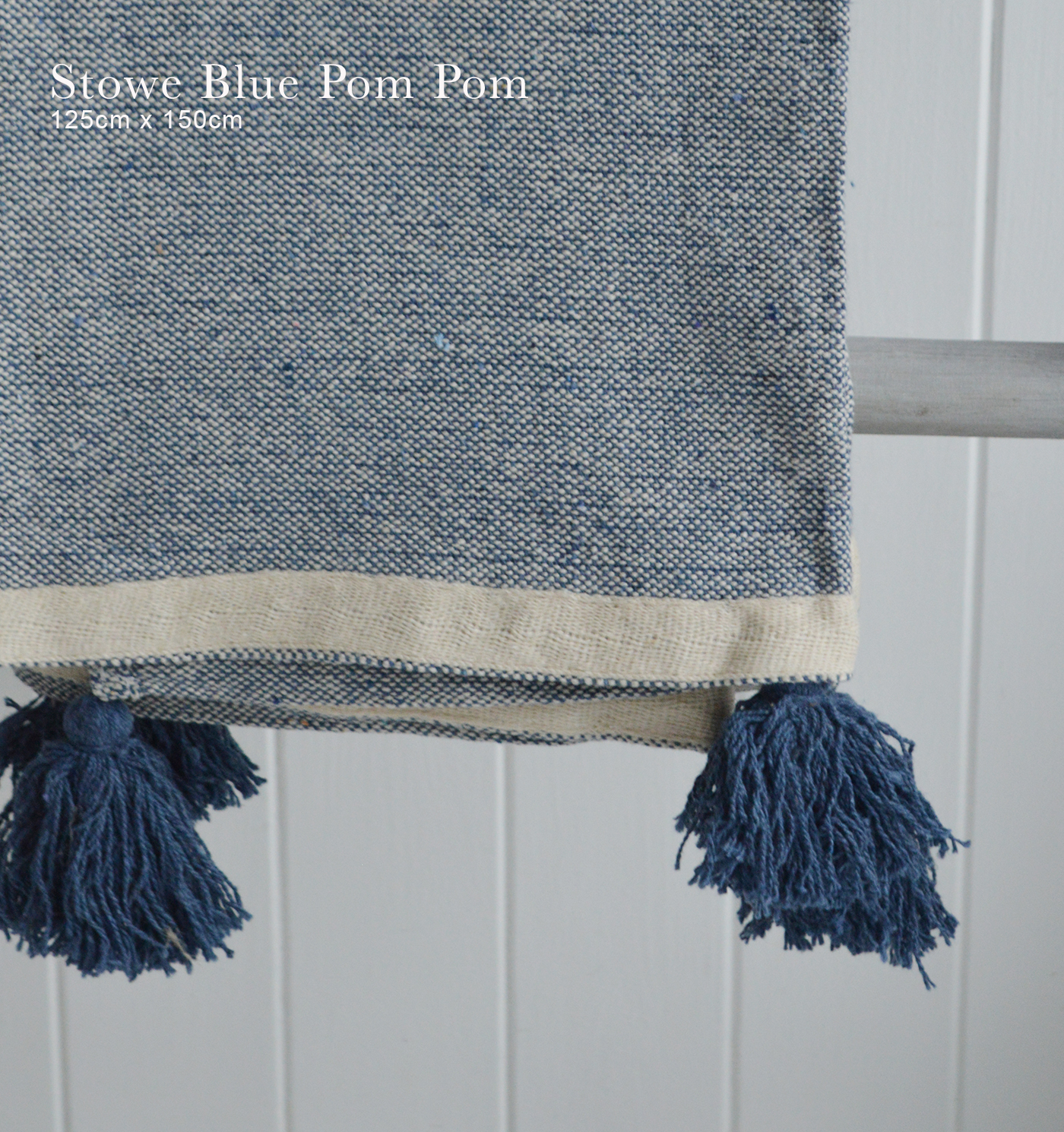 New England Style White Furniture and accessories for the home. Coastal, country and modern farmhouse interiors and furniture. Seabrook blue with Pom Pom throw and blankets