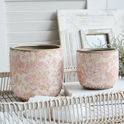 Tolland vintage pink ceramics for New England, farmhouse,  Country and coastal homes and interior decor to complement New England furniture - Plant pots in 2 sizes