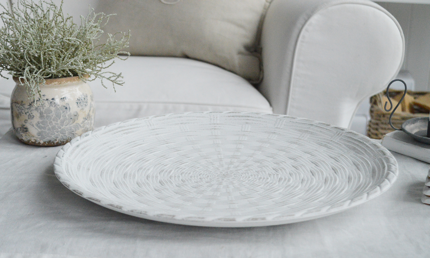 Berwick white washed Wooden Tray - Coffee Table Styling. Modern country, coastal and farmhouse styling and interiors