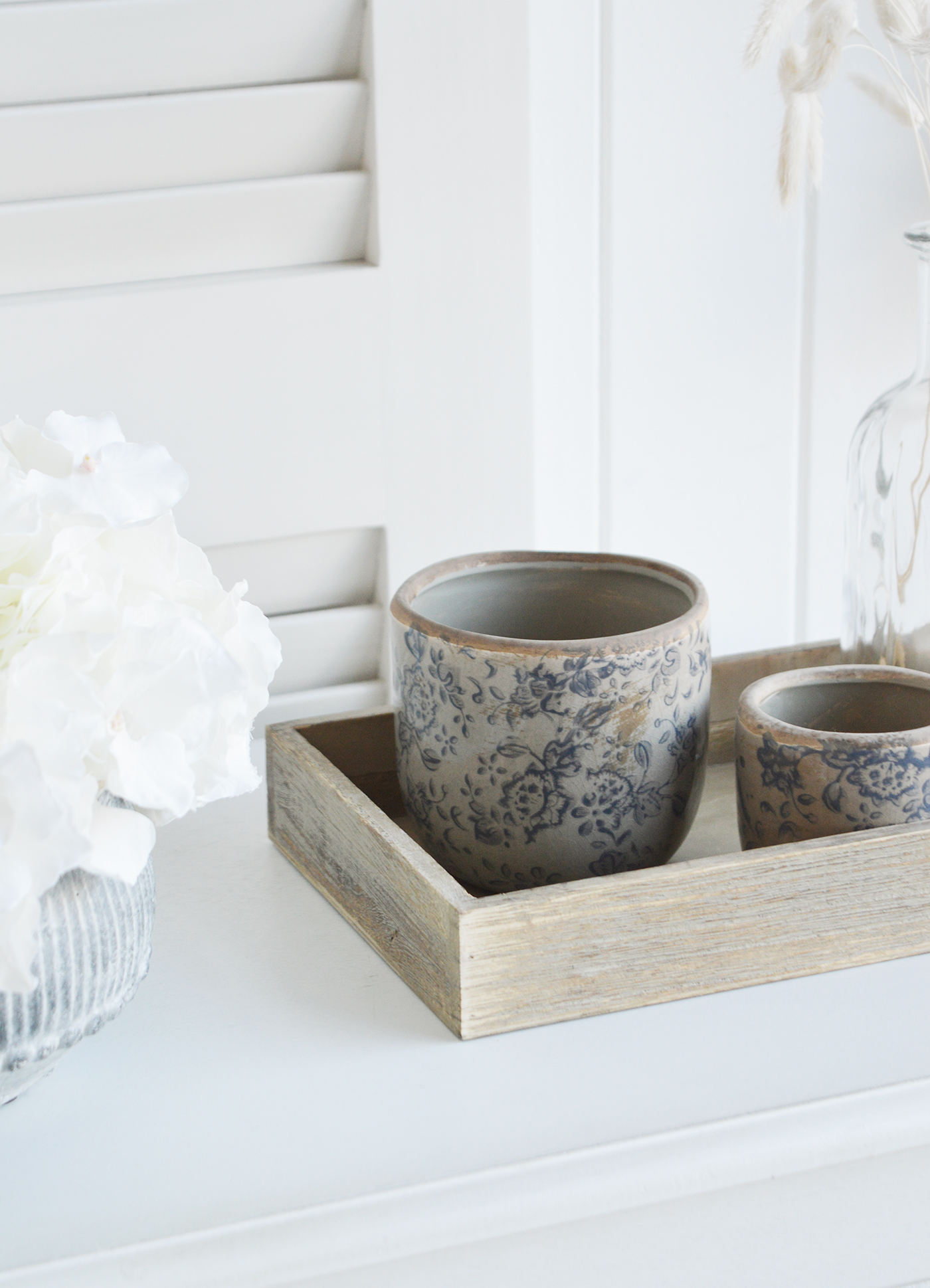 The White Lighthouse. White Furniture and accessories for the home. Jackson Weathered Effect Tray - Coffee Table, Shelf and Console styling for New England, Country Farmhouse and coastal home interior decor