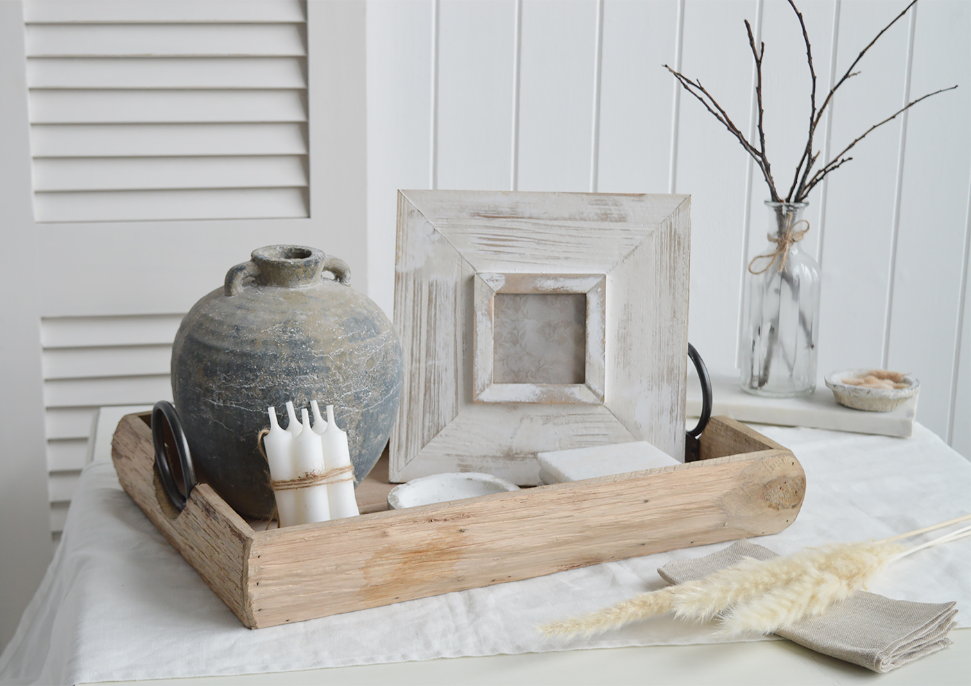 Hillsboro wooden tray with iron handles , ideal to add layers when styling your coffee table or console