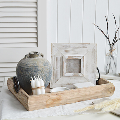 Hillsboro wooden tray with iron handles , ideal to add layers when styling your coffee table or console