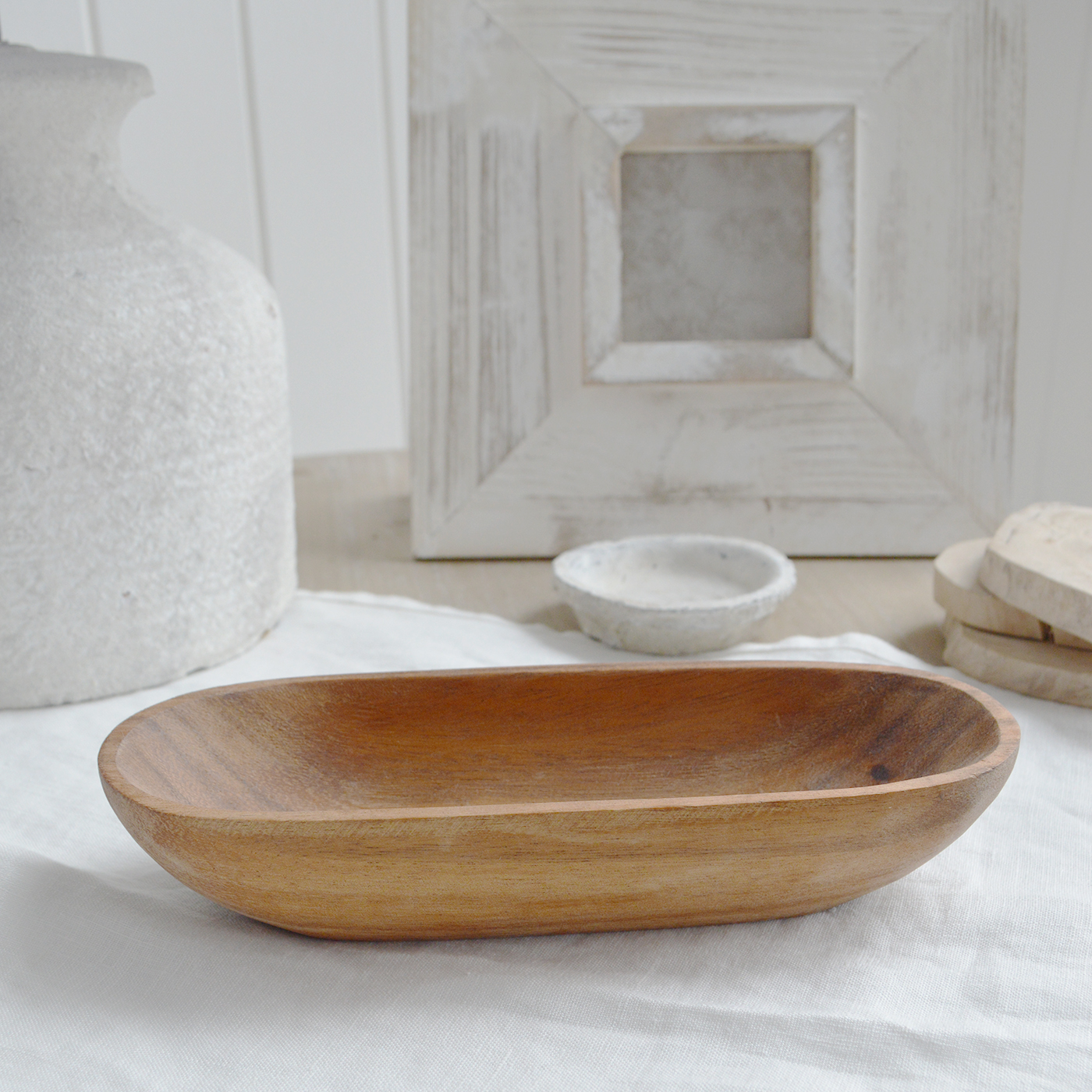White Coastal Furniture and accessories for the home. Small deep Tisbury Tray for New England, farmhouse,  Country and coastal homes and interior decor