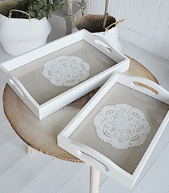 Set of 2 white trays from The White Lighthouse FNew England and Coastal Home Decor