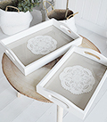 Set of white square trays