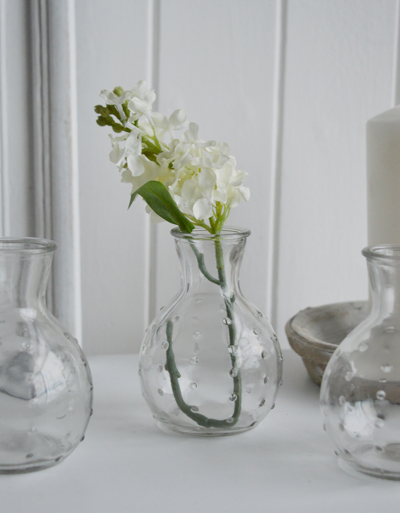 Dotty Ribbed Glass Bud Vase from The White Lighthouse coastal, New England and country furniture and home decor accessories UK