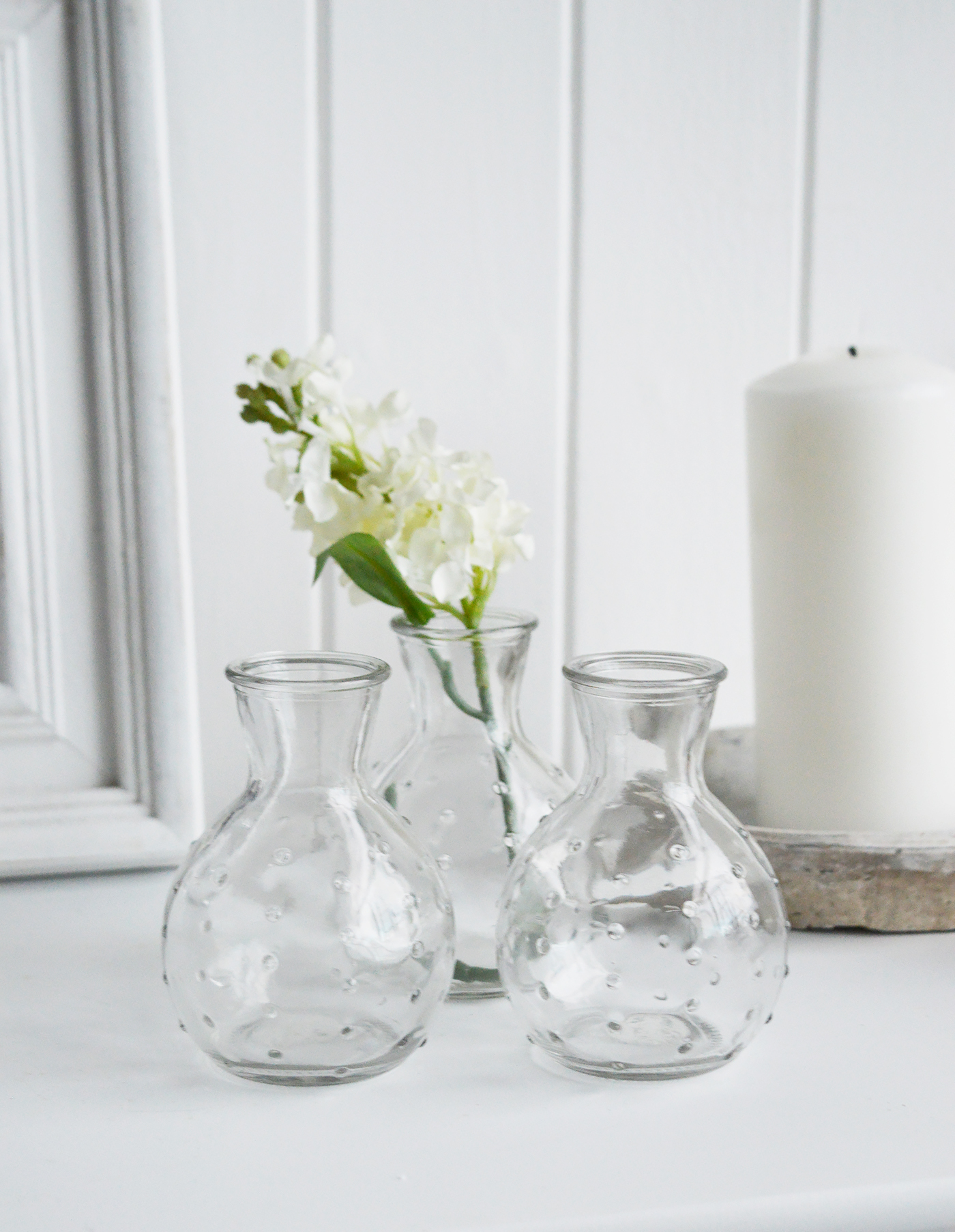 Dotty Ribbed Glass Bud Vase from The White Lighthouse coastal, New England and country furniture and home decor accessories UK