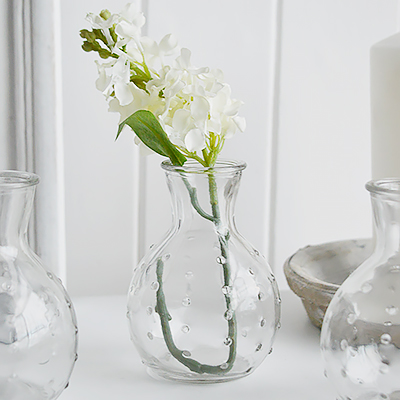 Our minimalist Newbury Dotty  glass bud jar. Perfect for seasonal stems or our artificial Pussy Willow, Eucalyptus or Olive tree sprigs