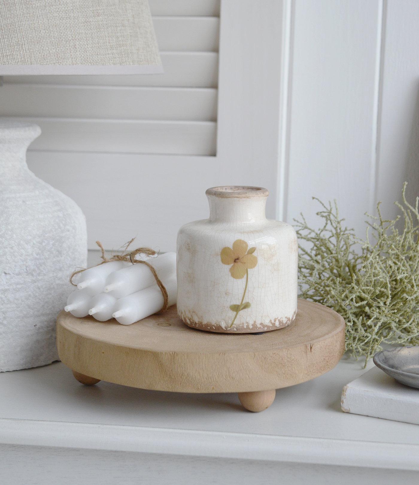 Rustic New England-style flower vase with hand-painted details