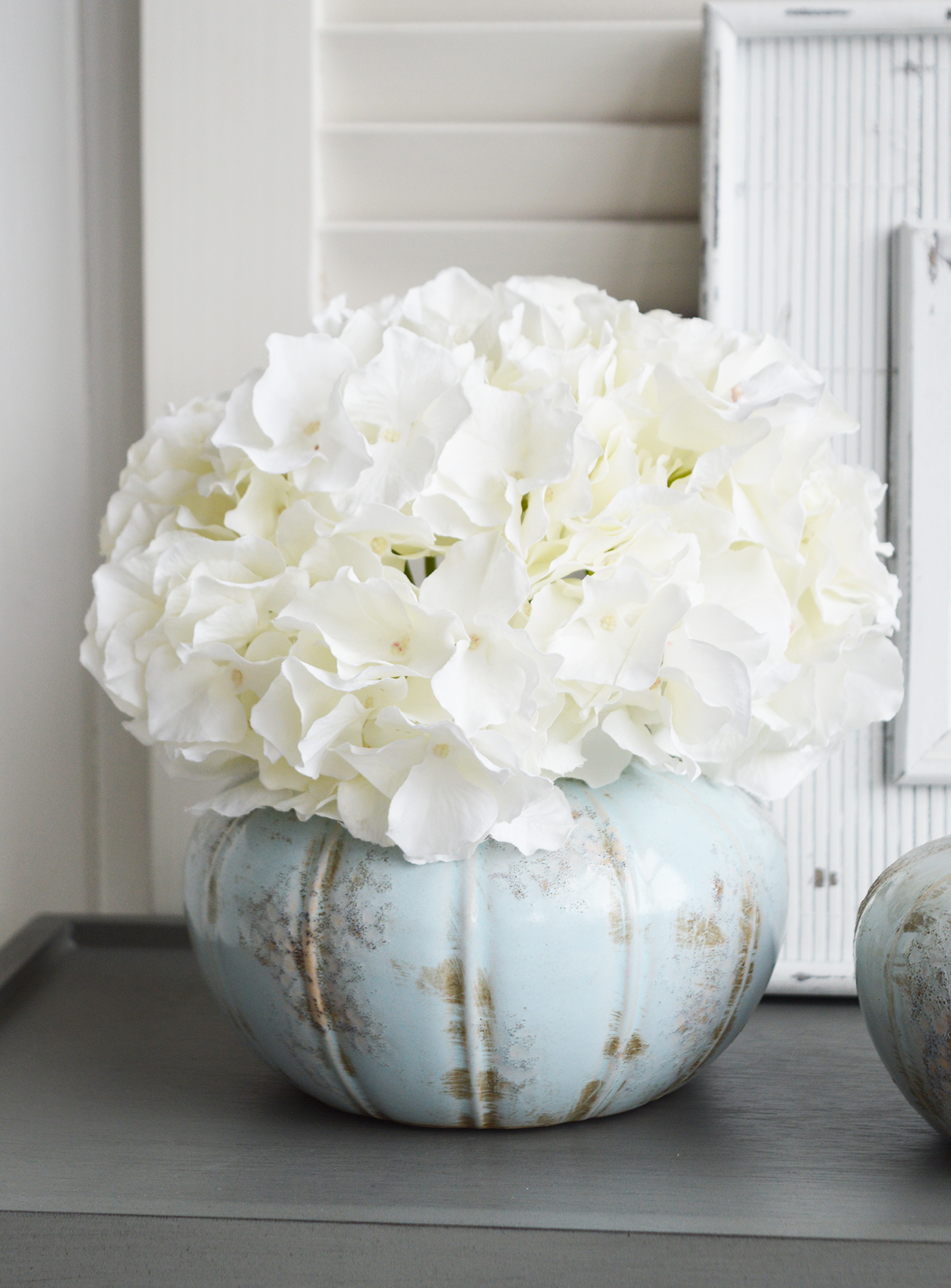 White Furniture and accessories for the home. Blue Hill vases for New England, city Country and coastal home interior decor