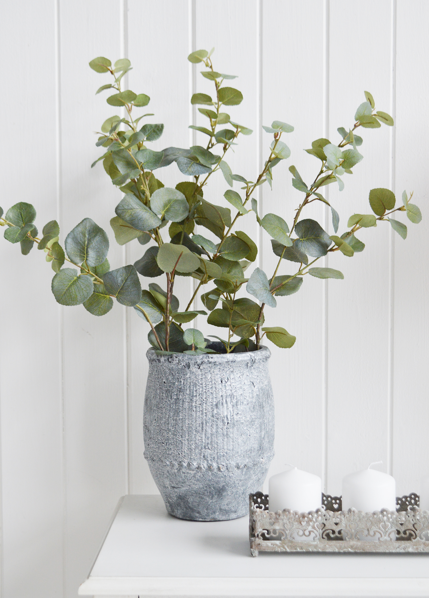 New England style interiors - Grey stone wash vase for country and coastal interior home decor