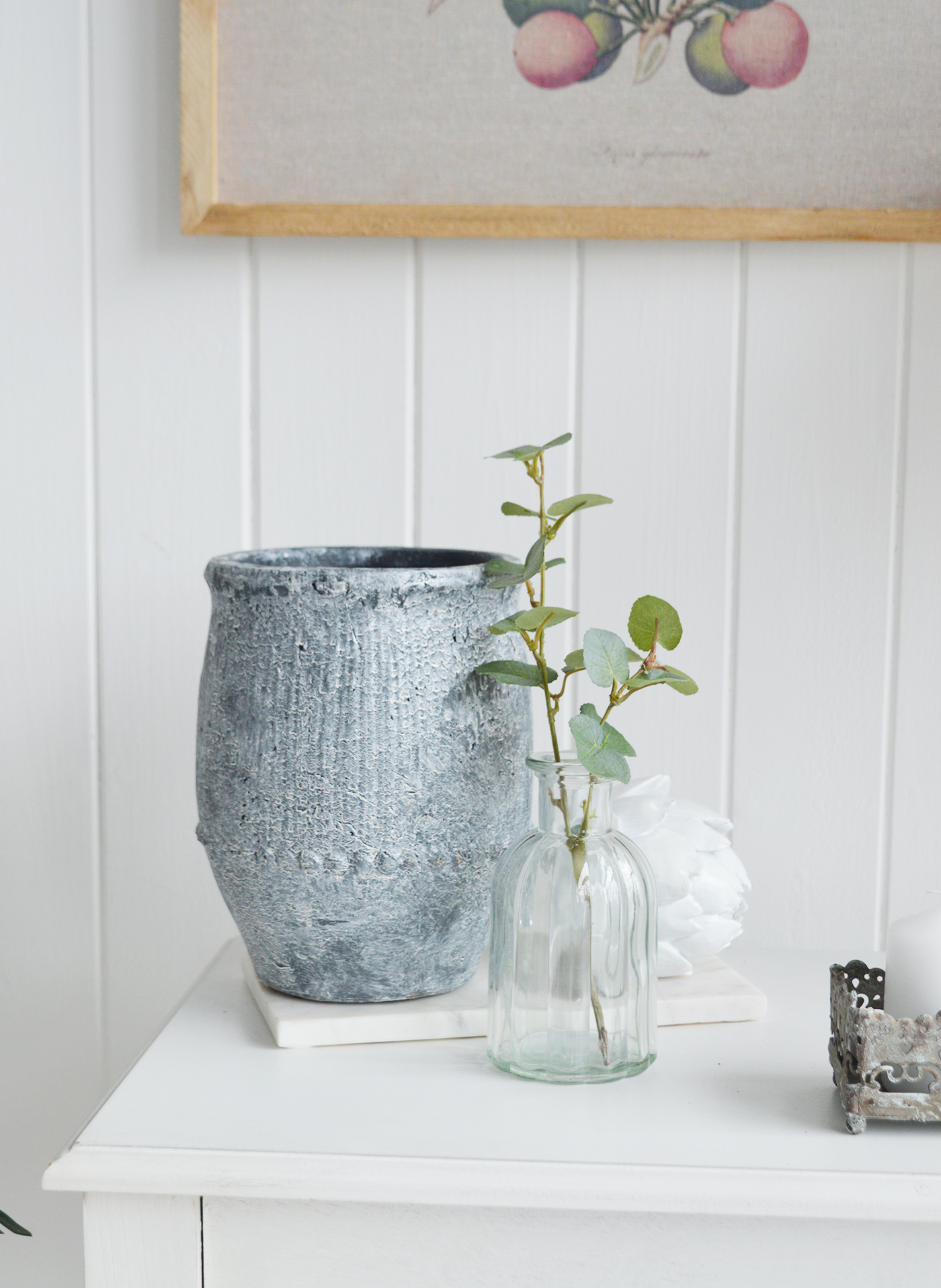 New England style interiors - Grey stone wash vase for country and coastal interior home decor