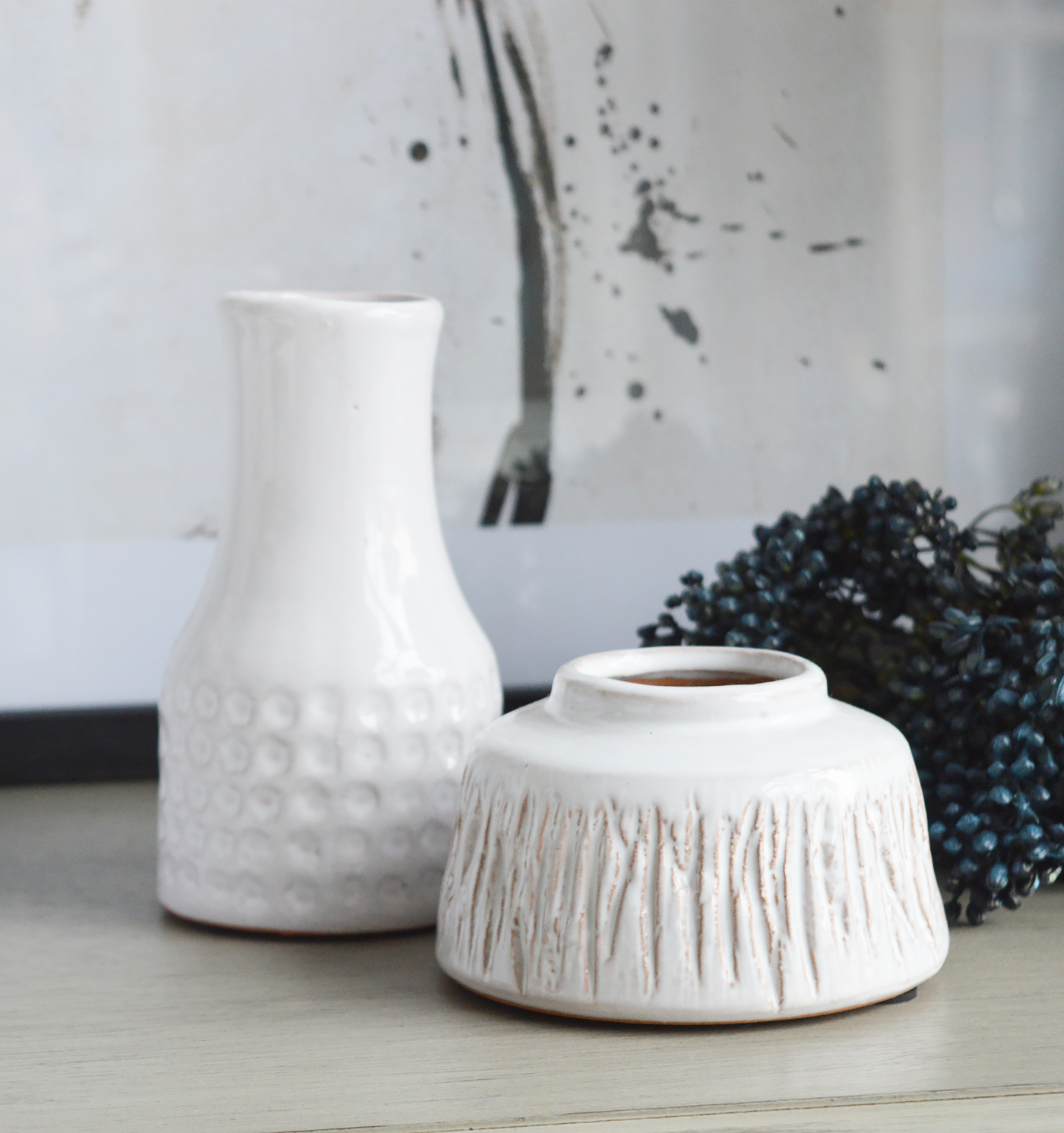 Harmony White Terracotta Vases - New England Coastal, Country and Farmhouse furniture and Interiors