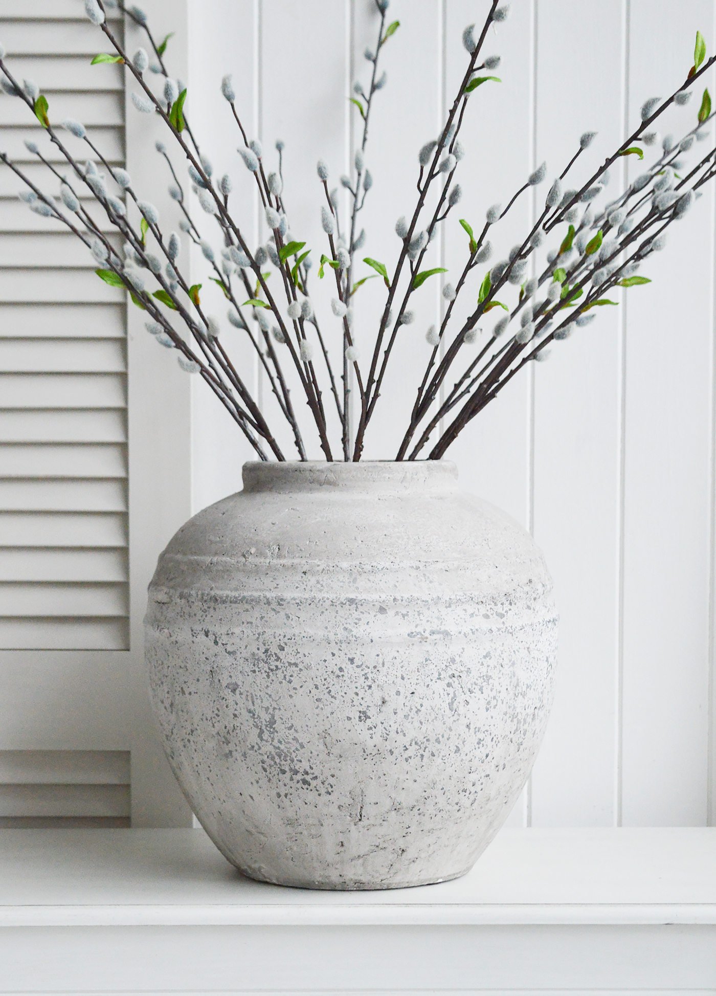Brockton Large Round Grey Stone Vase from The White Lighthouse coastal, New England and country furniture and home decor accessories UK