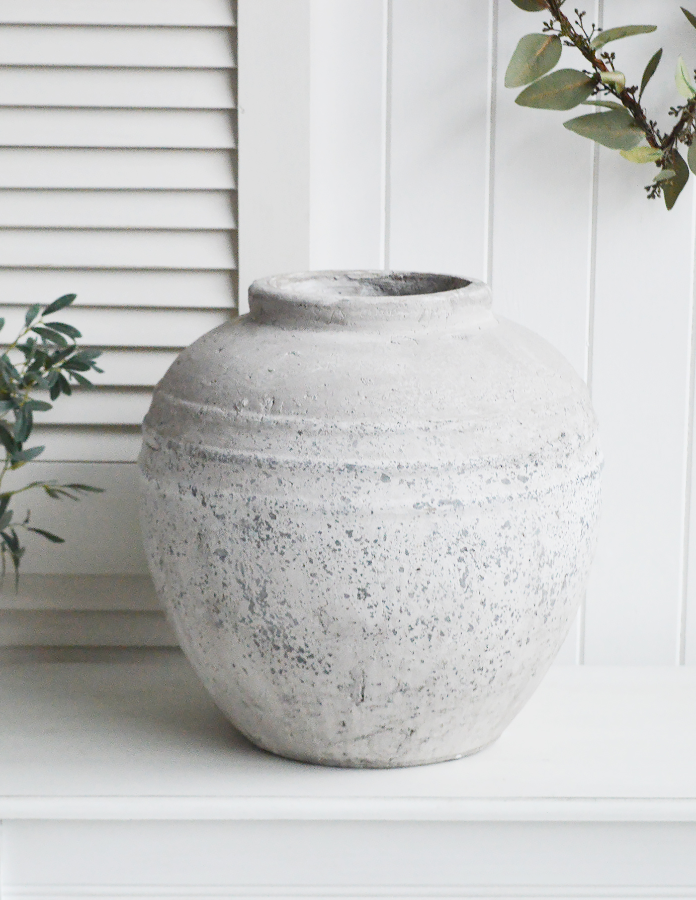 Brockton Large Round Grey Stone Vase from The White Lighthouse coastal, New England and country furniture and home decor accessories UK