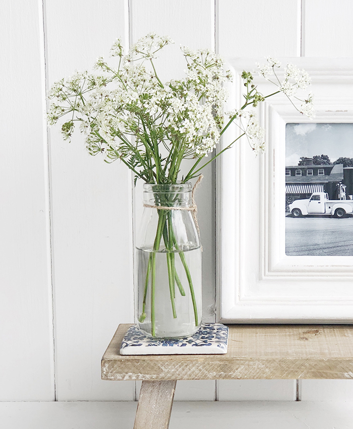 Small glass milk bottle bud vase for white homes in New England Style