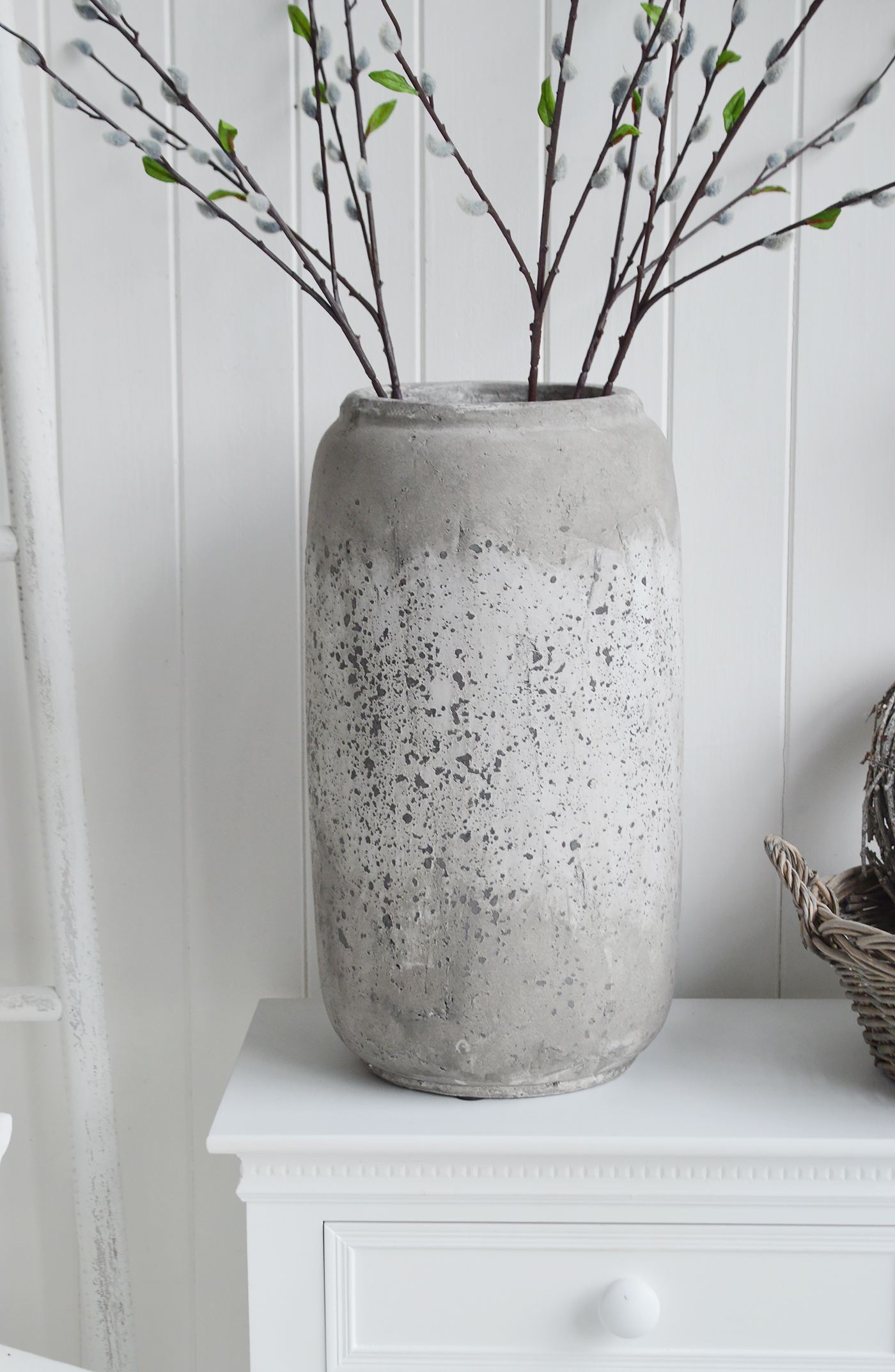 Brockton Large Grey Stone Vase - New England Country and Coastal Interior Design - The White Lighthouse Furniture UK