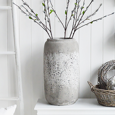 Brockton Large Grey Stone Vase - New England Country and Coastal Interior Design - The White Lighthouse Furniture UK