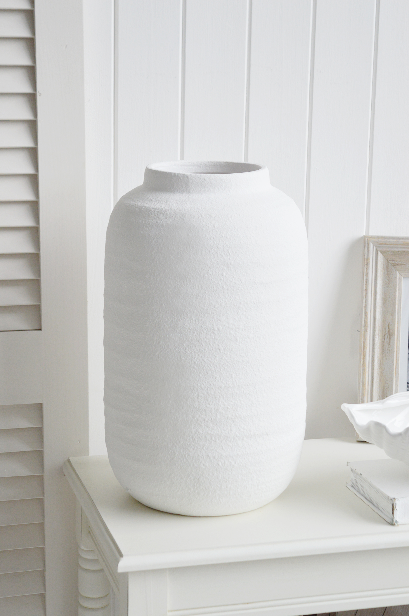 A white textured ceramic large vase