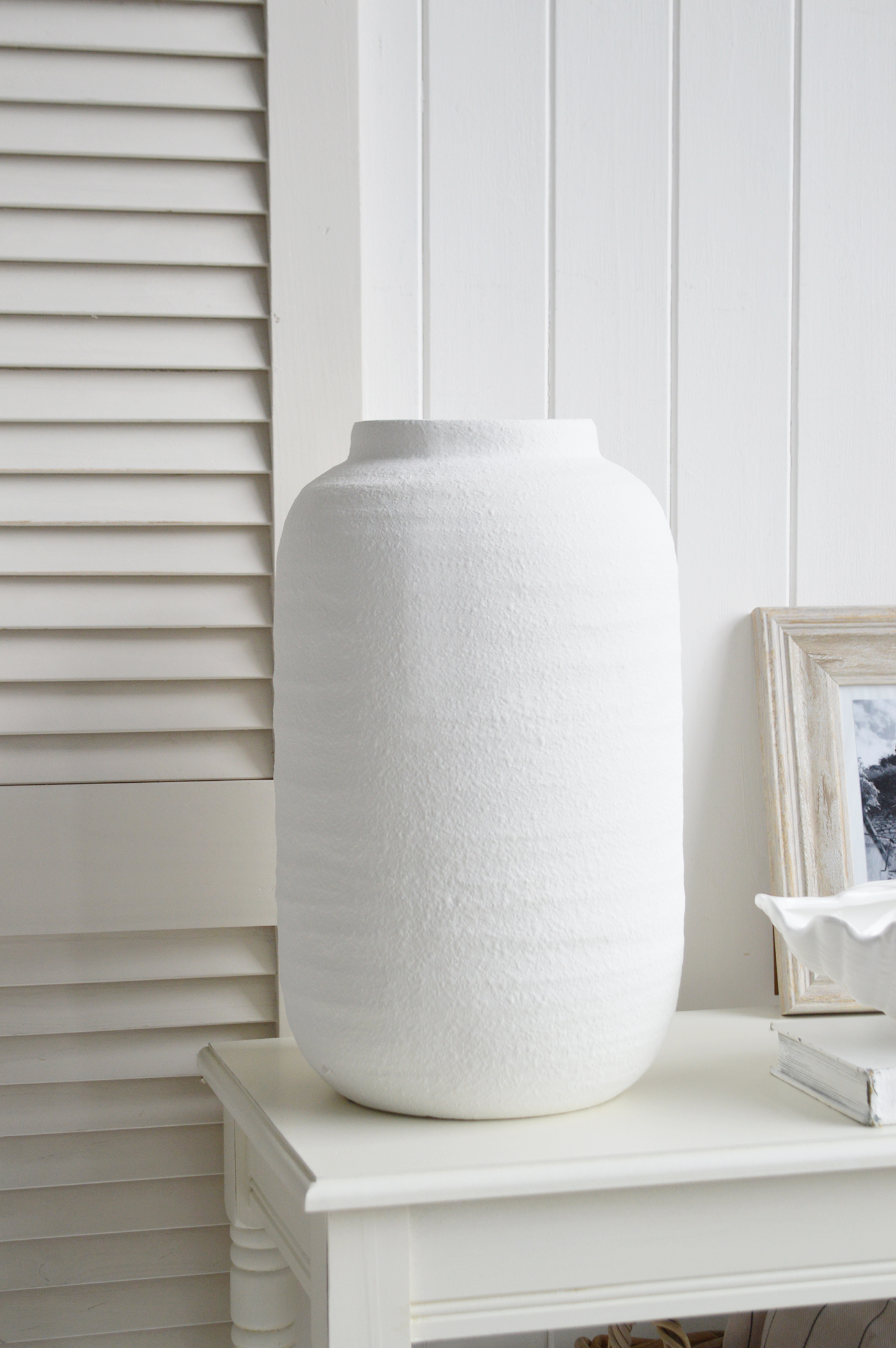 Putney Large Textured White Stone Vase - Coastal New England and Hamptons style homes an interiors