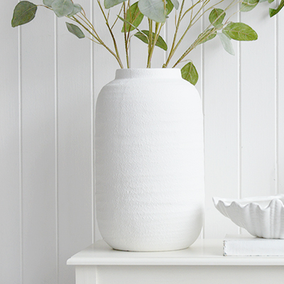 Putney Large Textured White Stone Vase - Coastal New England and Hamptons style homes an interiors