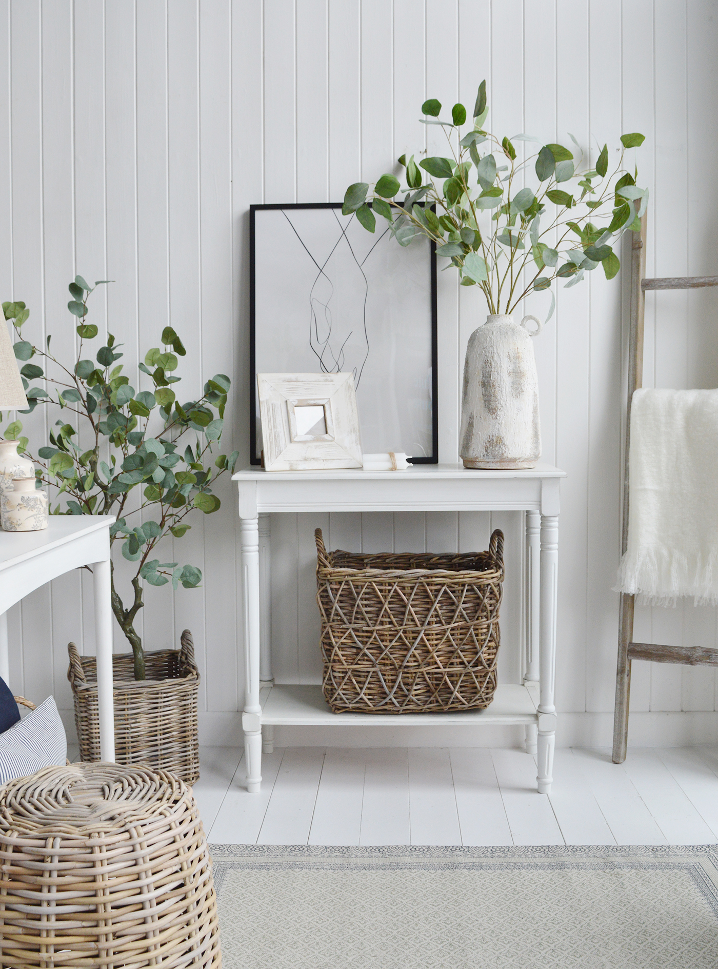 Hamden White Rustic Stone Vase - Console table styling for New England and Hamptons Interiors, New England style furniture and accessories for country, coastal, city and modern farmhouse homes