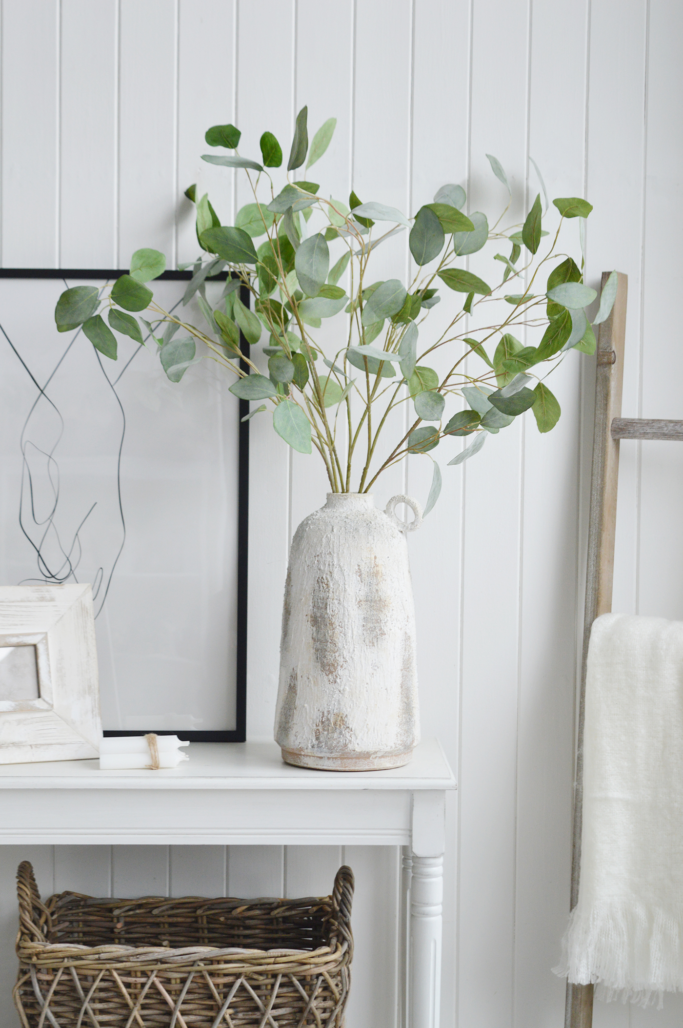 Hamden White Rustic Stone Vase - Console table styling for New England and Hamptons Interiors, New England style furniture and accessories for country, coastal, city and modern farmhouse homes