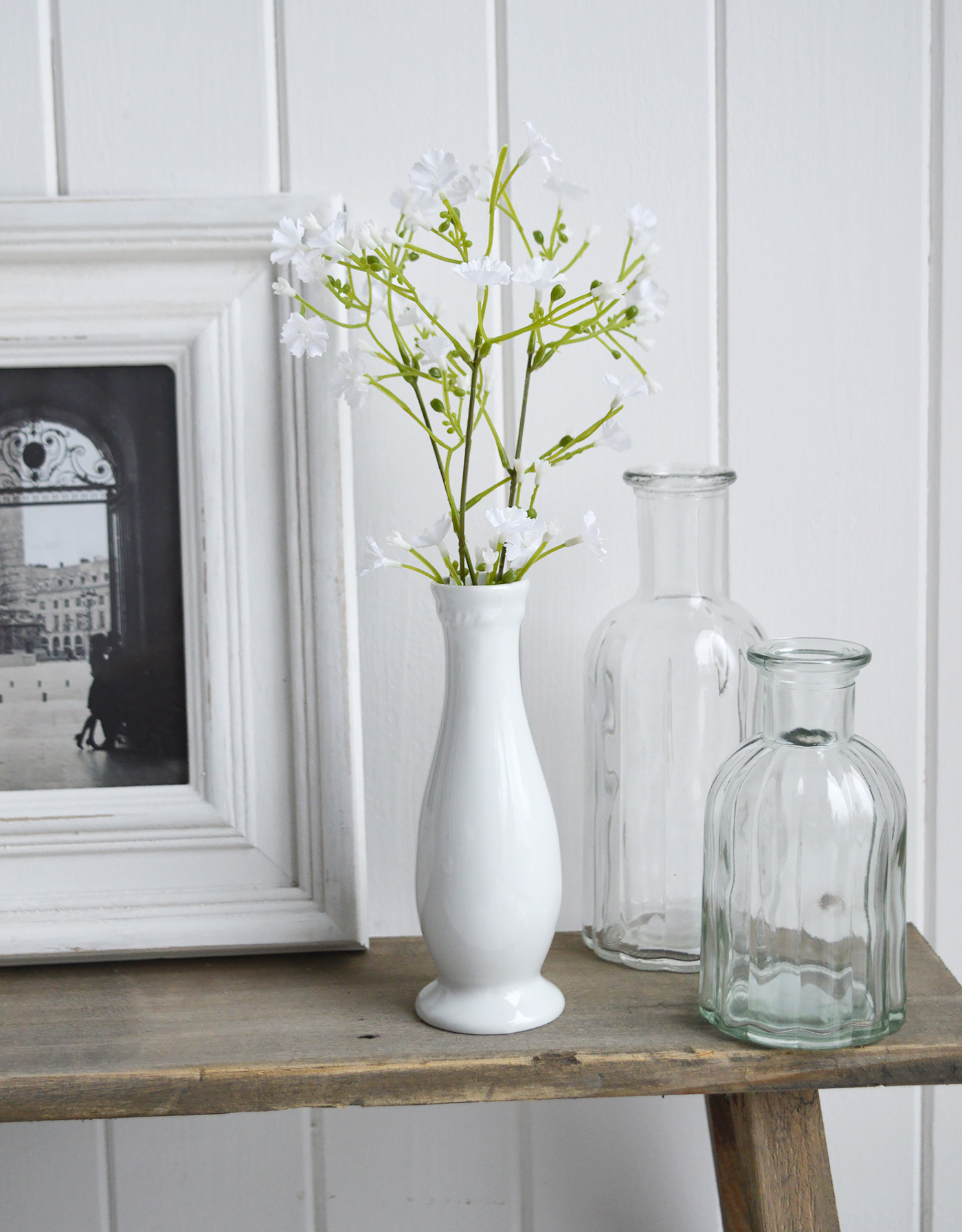 Madison Simple White Ceramic Bud Vase from The White Lighthouse coastal, New England and country furniture and home decor accessories UK