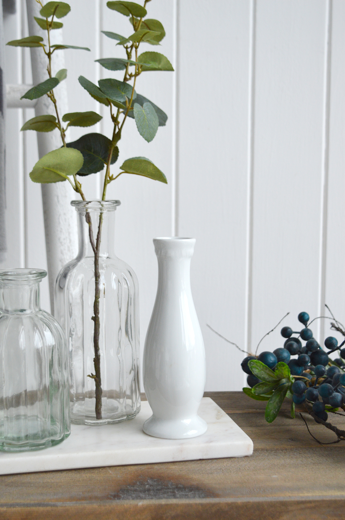 Madison Simple White Ceramic Bud Vase from The White Lighthouse coastal, New England and country furniture and home decor accessories UK