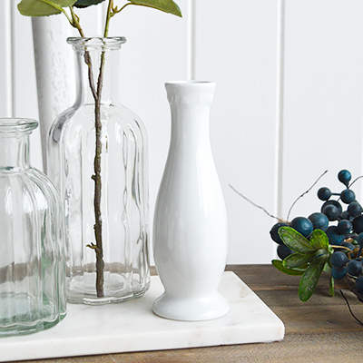 Madison Simple White Ceramic Bud Vase from The White Lighthouse coastal, New England and country furniture and home decor accessories UK