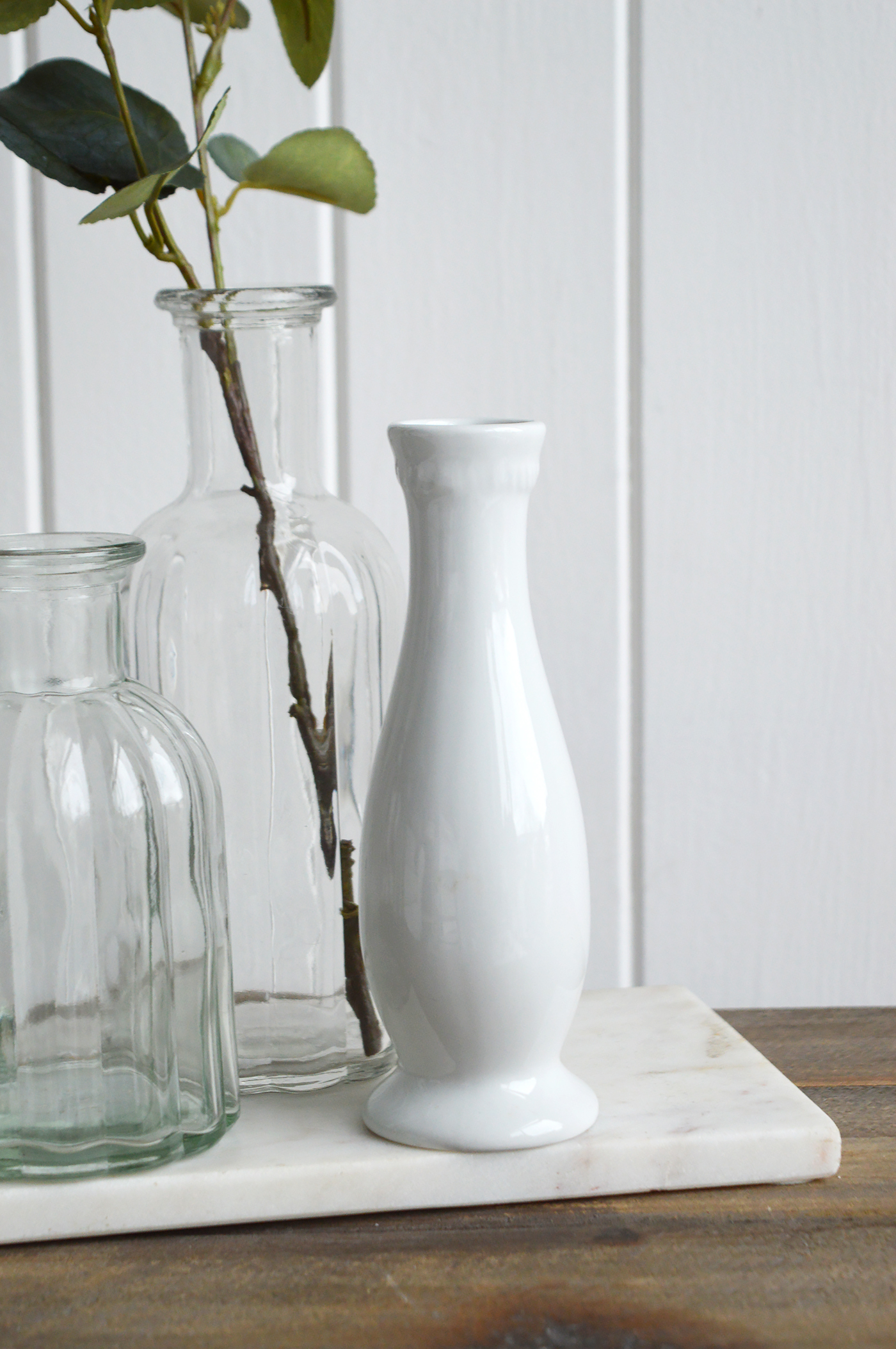 Madison Simple White Ceramic Bud Vase from The White Lighthouse coastal, New England and country furniture and home decor accessories UK