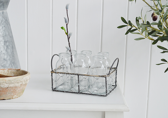 Newbury glass bud vases for New England homes and Interiors from The White LIghthouse furniture